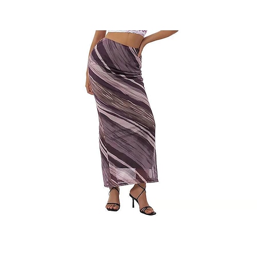 

Mujer Corte Sirena Falda larga Maxi Poliéster Marrón Faldas Estampado Moda Casual Diario S M L