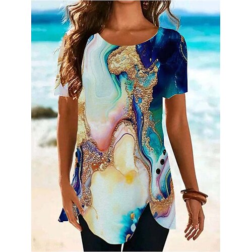 

Women's T shirt Tee White Pink Red Floral Butterfly Print Short Sleeve Holiday Weekend Tunic Basic Round Neck Long Floral Butterfly Painting S