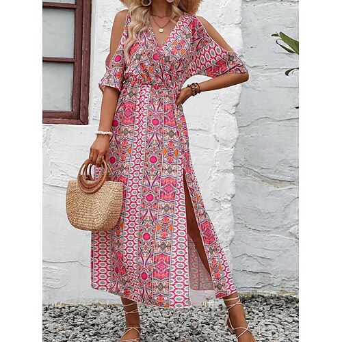 

Per donna Abito lungo Abito lungo Abito casual Abito linea A Abito boho Floreale Tribale Stile Boho Moderno Esterno Giornaliero Per eventi Spacco Freddezza Mezza manica A V Vestito Standard Rosa