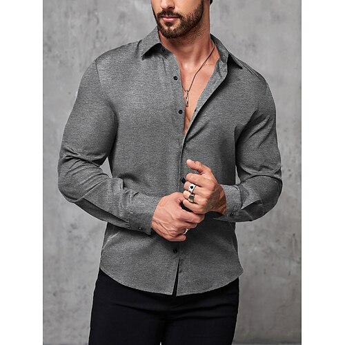 

Per uomo Camicia Camicia con bottoni Camicia estiva Maglietta informale Grigio scuro Manica lunga Liscio Bavero Giornaliero Da mare Abbigliamento Di tendenza Informale Comodo