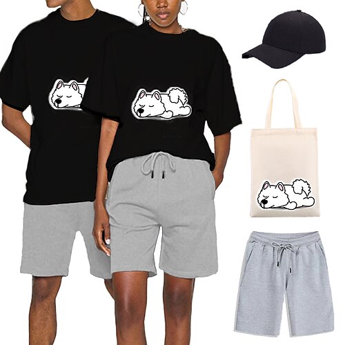 

Tier Hund T-Shirt-Ärmel Kurze Hosen Baseballmütze Bedruckt Grafik Tasche Unterhose T-shirt Für Herren Damen Unisex Erwachsene Heißprägen 100% Polyester Casual