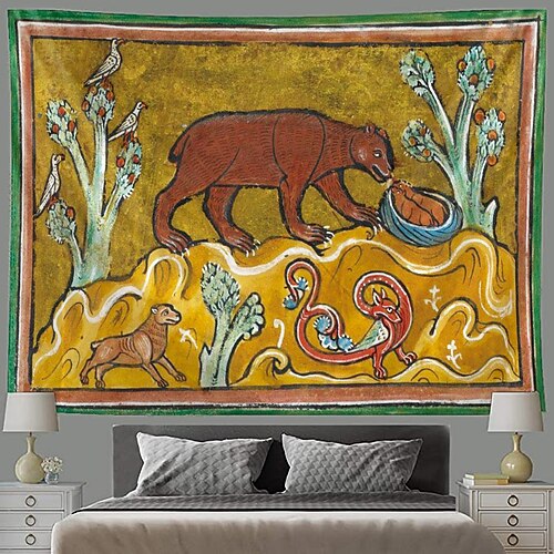 

Animal médiéval suspendu tapisserie mur art grande tapisserie murale décor photographie toile de fond couverture rideau maison chambre salon décoration