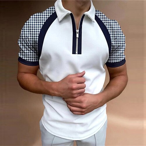 

Herre Zip Polo Revers polo POLO Trøje Golftrøje Ternet Grafiske tryk Aftæpning Hvid udendørs Gade Kort Ærme Lynlås Trykt mønster Tøj Mode Designer Afslappet Åndbart