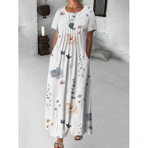 

Per donna Abito lungo Abito lungo Abito casual Abito estivo Abito stampato Floreale Di tendenza Streetwear Esterno Giornaliero Appuntamento Increspato Tasche Manica corta Girocollo Vestito Standard