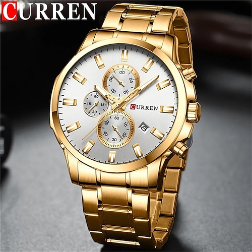 

CURREN Hombre Relojes de cuarzo Lujo Moda Reloj de Muñeca Analógico Luminoso Tres Husos Horarios Calendario Cronógrafo Correa de acero inoxidable Reloj