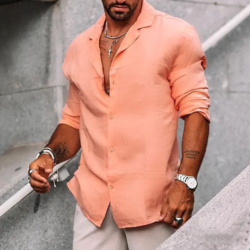 

Per uomo Camicia Camicia con bottoni Maglietta informale Rosa chiaro Manica lunga Liscio Collo ripiegabile Giornaliero Da mare Abbigliamento Di tendenza Informale Comodo