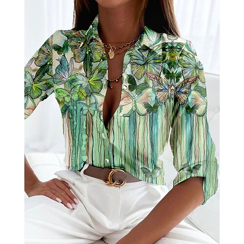 

Per donna Camicia Blusa Rosa Blu Verde Floreale Pulsante Stampa Manica lunga Informale Per eventi Essenziale Colletto Standard Floreale S