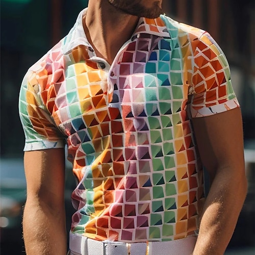 

Per uomo Polo con bottoni Polo con risvolto POLO Camicia da golf Golf A quadri Stampe astratte Geometria Collo ripiegabile Giallo Blu Verde Esterno Strada Maniche corte Stampa Abbigliamento Sportivo