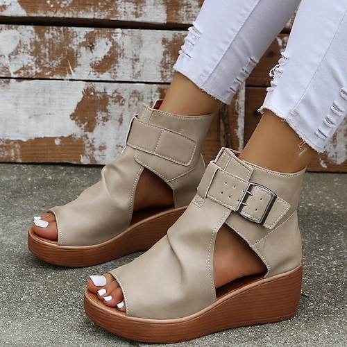 

Mulheres Sandálias Sandálias Anabela Salto Plataforma Peep Toe Casual Couro Sintético Mocassim Preto Vermelho Marron