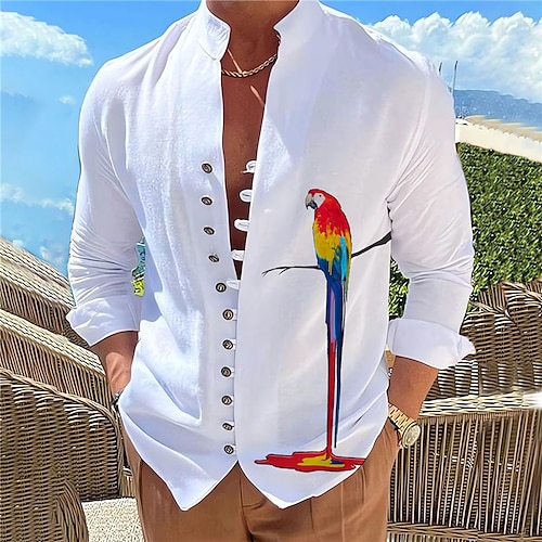 

Men's Shirt Graphic Prints Parrot Stand Collar White Blue Blue / White WhiteGray Brown Outdoor Street Long Sleeve Print Clothing Apparel Fashion Designer Casual Comfortable