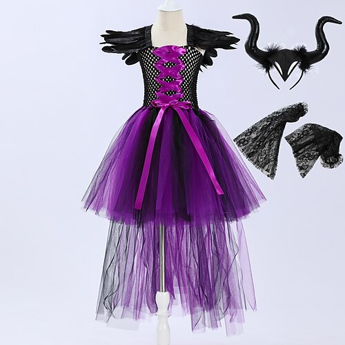 

Bruxa Maléfico Vestidos Fantasia de festa temática Para Meninas Cosplay filme Fantasias Festa a fantasia Roxo Vestido Mangas Decoração de Cabelo Dia da Criança Baile de Máscaras Organza