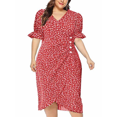 

Per donna Plus Size Abito casual vestito a flori Floreale Vestito longuette Manica corta Pulsante Stampa A V Di tendenza Giornaliero Nero Rosso Estate Primavera L XL XXL 3XL