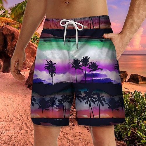 

Herre Surf shorts Badeshorts Snørelukning med mesh-for Elastisk Talje Kokos palme Grafiske tryk Hurtigtørrende Korte Afslappet Daglig Ferie Hawaiiansk Boheme Blå Lilla Mikroelastisk