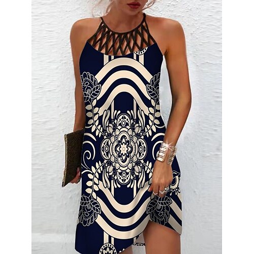 

Per donna Vestito casual Abito etnico Abito con scollo all'americana Pop art Floreale Freddezza Stampa All'americana Mini abito Vintage Etnico Scuola Interni Senza maniche Taglia piccola Verde acqua