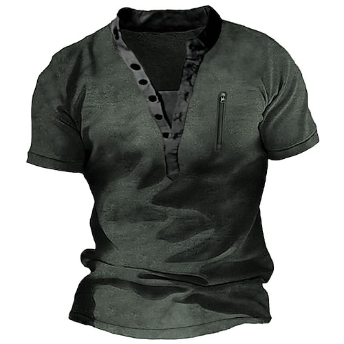

Herren T Shirt Henley Shirt T-Shirt Glatt Henley Strasse Urlaub Kurze Ärmel Bekleidung Modisch Designer Basic
