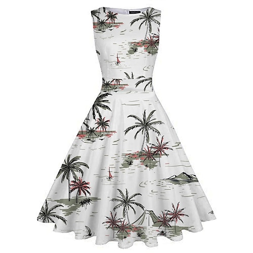 

Dame Retro Rød 1950-tallet Vintage kjole Midikjole Daglig Stevnemøte Rynket Trykt mønster Blomstret Crew-hals Ermeløs Tynn Sommer Vår 2023 Hvit Grønn S M L XL