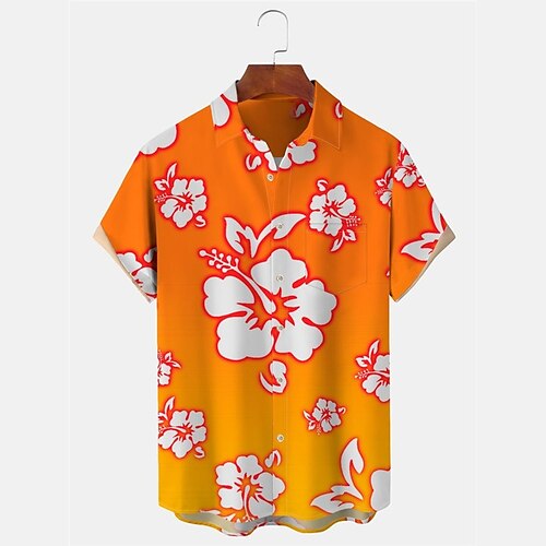 

Homens Camisa Social Camisa havaiana Floral Estampas Abstratas colar cubano Laranja Ao ar livre Casual Manga Curta Imprimir Roupa Esportes Moda Roupa de rua Designer