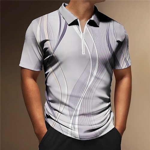 

Per uomo Polo con zip Polo con risvolto POLO Camicia da golf Golf Gradiente Stampe astratte Lineare Collo ripiegabile Viola Verde Esterno Strada Maniche corte Cerniera Stampa Abbigliamento Di