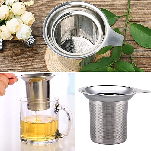 

Colador de té de acero inoxidable práctico, cesta infusor de malla para taza, tetera, accesorios de té, infusores de hojas de té sueltas, filtro de hierbas