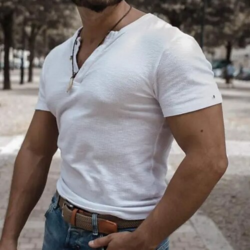 

Per uomo Camicia Henley T-shirt Liscio Henley Strada Da mare Maniche corte Abbigliamento Di tendenza Originale Essenziale