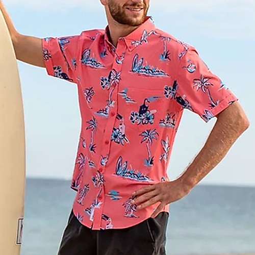 

Men's Shirt Summer Hawaiian Shirt Coconut Tree Graphic Prints Turndown Pink Outdoor Street Short Sleeves Print Clothing Apparel Fashion Designer Casual Soft