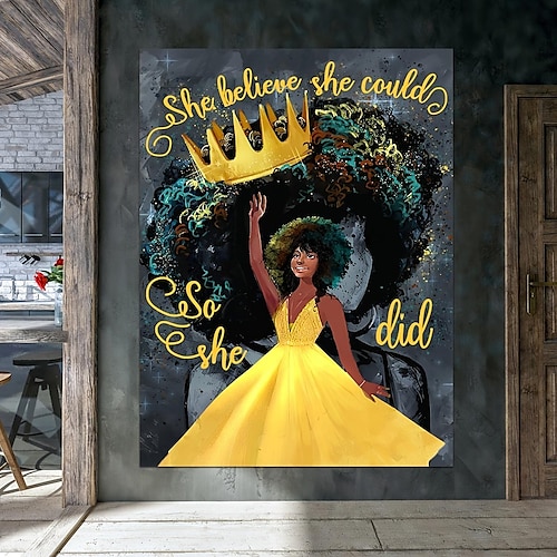 

1pc afro queen citazioni ispiratrici su tela wall art, lei crede di poterlo fare così ha fatto poster, stampe della regina nera, pittura motivazionale per la casa della ragazza nera per soggiorno,