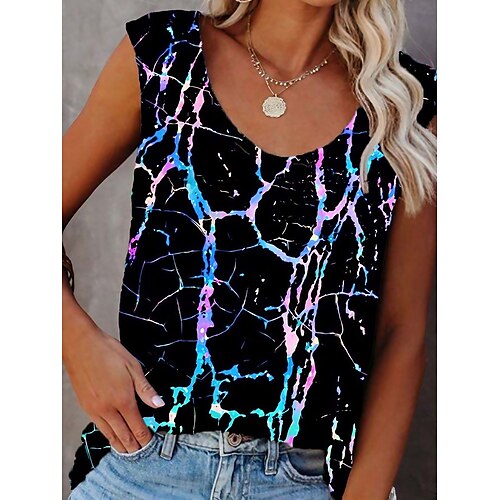 

Damen Tank Top Schwarz Weiß Blau Graphic Bedruckt Ärmellos Casual Basic U-Ausschnitt Standard S