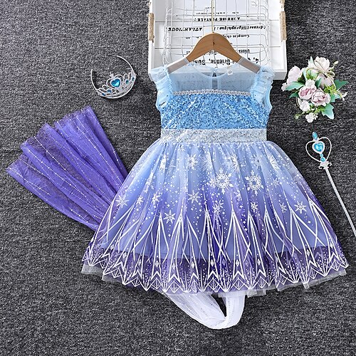 

Bambino Da ragazza Vestito Cartoni animati Lustrini Vestito da festa Asimmetrico Vestito Prestazioni Girocollo Manica corta Elegante Vestito 3-10 anni Estate Blu