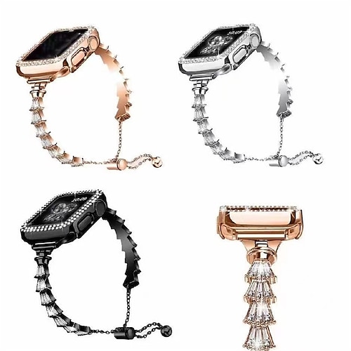 

Jewelry Bracelet Compatible with Apple Watch band 38mm 40mm 41mm 42mm 44mm 45mm 49mm Women Luxury Stainless Steel Rhinestone Strap Replacement Wristband for iwatch Series Ultra 8 7 6 5 4 3 2 1 SE