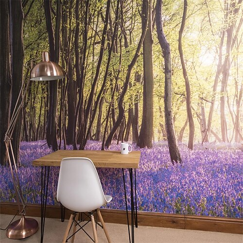 

3d floral wall mural bluebell woods papier peint revêtement mural autocollant peler et coller amovible pvc/vinyle matériel auto-adhésif/adhésif requis décoration murale pour salon cuisine salle de