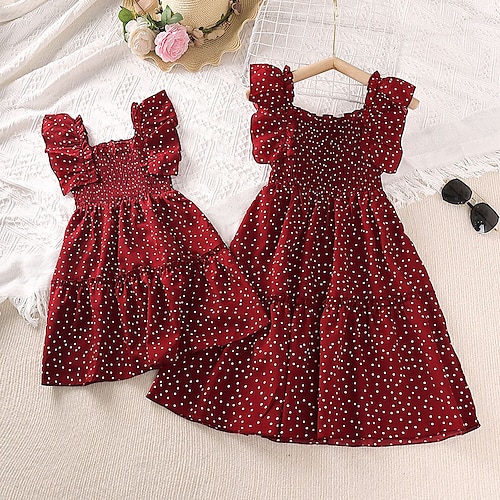 

Bambino Da ragazza Vestito A pois Abito linea A Al ginocchio Vestito Informale Cotone A V Manica corta Informale Vestito 2-12 anni Estate Avorio Rosso Cachi