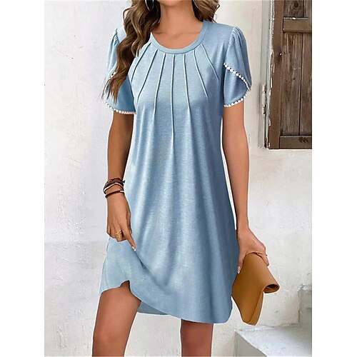 

Per donna Vestito casual Abito estivo Abito semplice Liscio Increspato Girocollo Vestito longuette Attivo Streetwear Esterno Giornaliero Manica corta Morbido Azzurro Estate Primavera S M L XL XXL