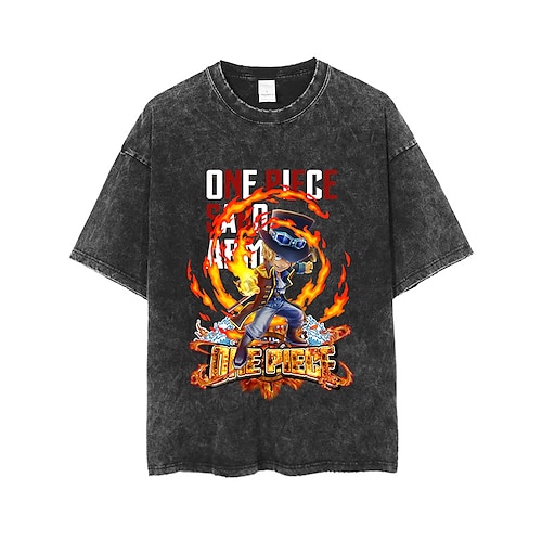 

One Piece Monkey D. Luffy Japonesa/Curta Camiseta lavada com ácido extragrande Imprimir Arte Gráfica Camiseta Para Homens Mulheres Unisexo Adulto Hot Stamping 100% Poliéster Casual / Diário