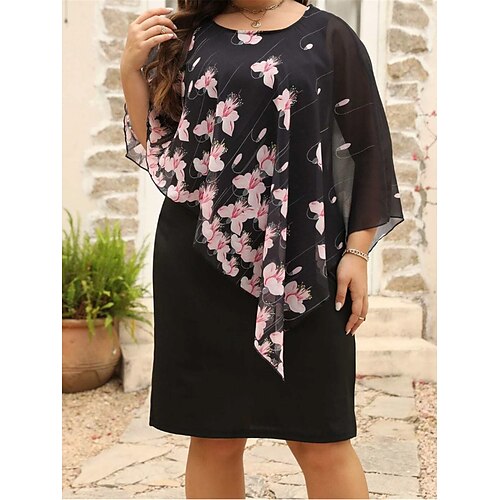 

Per donna Plus Size Abito da lavoro Vestito a trapezio Abiti in chiffon Farfalla Vestito longuette Manica a 3/4 Stampa Girocollo Di tendenza Esterno Rosa Estate Primavera L XL XXL 3XL 4XL