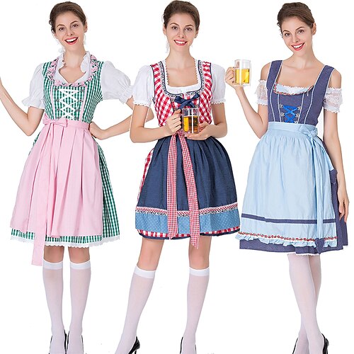 

dirndl trachtenkleider oktoberfest ølkjole voksne kvinders bayerske karnevalskostume halloween festival oktoberfest ølfestival ferie plaid / check