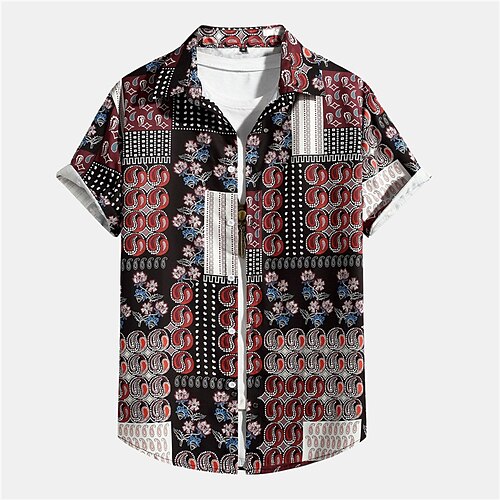 

Hombre Camisa Bloque de color Tribal Estampados Cosecha Cuello Vuelto Negro Azul Piscina Caqui Exterior Calle Mangas cortas Estampado Ropa Moda Ropa de calle Design Suave