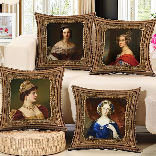 

Portrait victorien double face taie d'oreiller 4 pc vintage doux décoratif carré taie d'oreiller taie d'oreiller pour chambre salon canapé canapé chaise