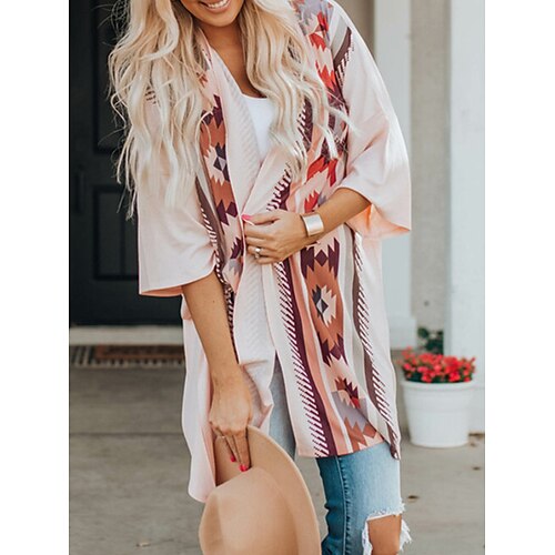 

Per donna Giacca sportiva Casual Orlo irregolare Fantasia geometrica Comodo Di tendenza Standard Capispalla Manica lunga Estate Rosa Taglia unica