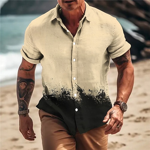 

Herren Hemd leinenhemd Farbverlauf Grafik-Drucke Umlegekragen Blau Khaki Outdoor Strasse Kurze Ärmel Bedruckt Bekleidung Leinen Modisch Designer Brautkleider schlicht Weich