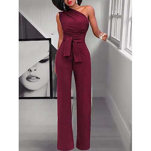 

Damen Jumpsuit mit Schnürung Hohe Taillenlinie Feste Farbe Ein-Schulter Geschäftlich Elegant B¨¹ro Arbeit Regular Fit Ärmellos Schwarz Weiß Gelb S M L XL Sommer