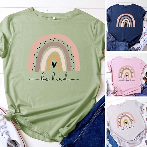 

mousya be kind t-shirt donna arcobaleno grafico colorato t-shirt ispiratrici camicie casual manica corta girocollo top