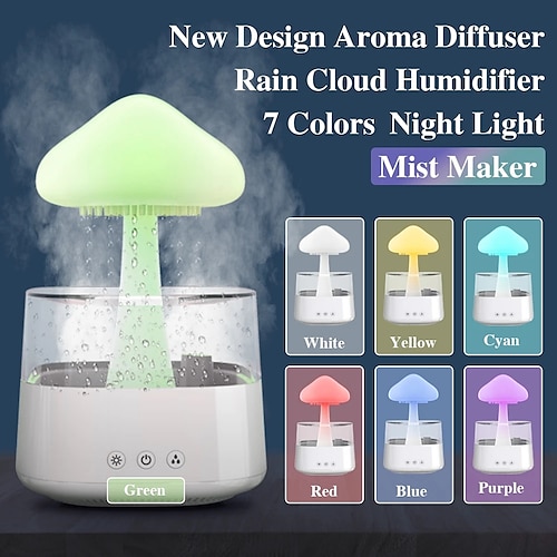 1pc Colorful Rain Cloud Humidifier Mushroom Lamp Raindrop Sound Bedroom USB  Aromatherapy Machine For Home Use