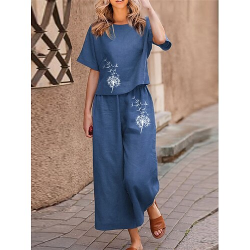 

Per donna Pigiami Top e pantalone del pigiama Completi Con cuori Fiore decorativo Di tendenza Informale Morbido Interni Giornaliero Da letto Cotone Traspirante Girocollo Mezza manica maglietta