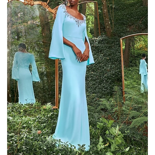 

A sirena Vestiti da sera Elegante Vestito Invitati del matrimonio Strascico di corte Senza maniche Squadrata Chiffon elasticizzato con Dettagli con cristalli 2023