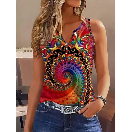 

Damen Tank Top Gelb Rote Blau Graphic Taste Bedruckt Ärmellos Casual Basic V Ausschnitt Standard S