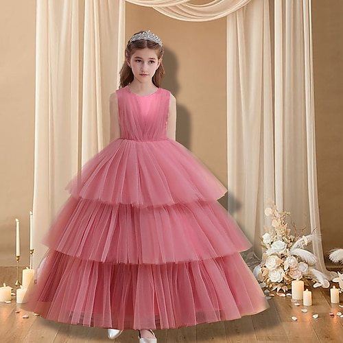 

Robe Fille Robe en Tulle Enfants Petit Couleur Pleine Soirée du quotidien Maille Vert Rose Claire Vin Polyester Maxi Sans Manches Le style mignon Princesse Robes Printemps Eté Mince 4-13 ans