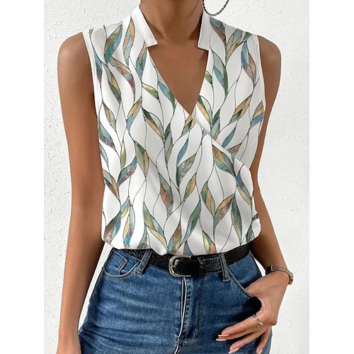 

Damen Tank Top Weiß Grün Leicht Blau Blumen Bedruckt Ärmellos Casual Festtage Strassenmode V Ausschnitt Standard Blume S