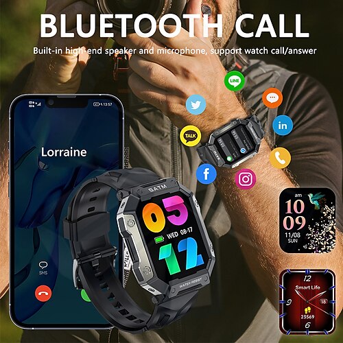 

2023 ny bluetooth call smart watch menn ip68 5atm vanntett utendørs sport fitness tracker helsemonitor smartwatch for Android ios