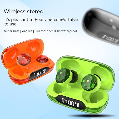 

écouteurs sans fil bluetooth 5.2 avec étui de chargement sans fil ipx5 casque stéréo étanche affichage numérique tws compartiment transparent casque de microphone intégré dans l'oreille