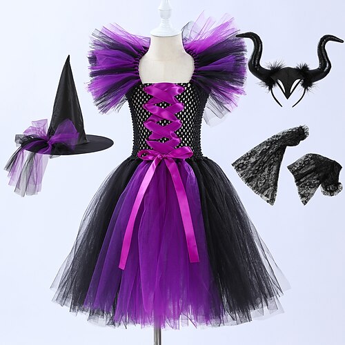 

Bruxa Maléfico Vestidos Fantasia de festa temática Para Meninas Cosplay filme Fantasias Festa a fantasia Roxo Vestido Mangas Chapéu Dia da Criança Baile de Máscaras Organza